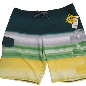 Quiksilver Men's Green, Yellow And White Board Shorts